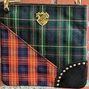 Unique m.a.c multi tartan shoulder bag with faux leather details